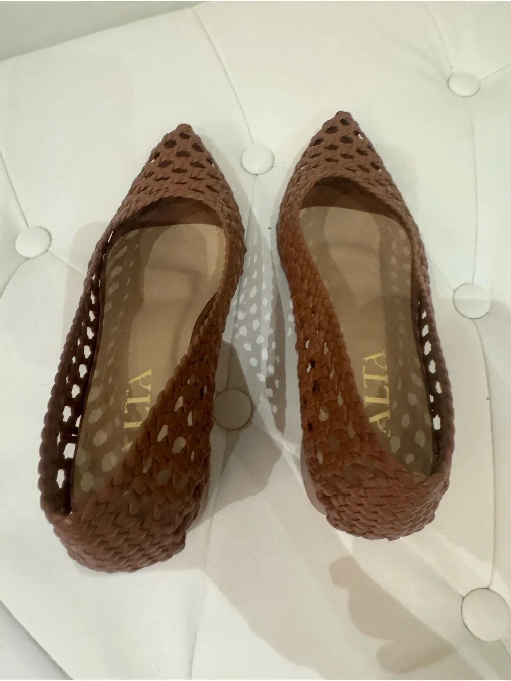 ALTA Brown Woven Leather Block Heel Pumps